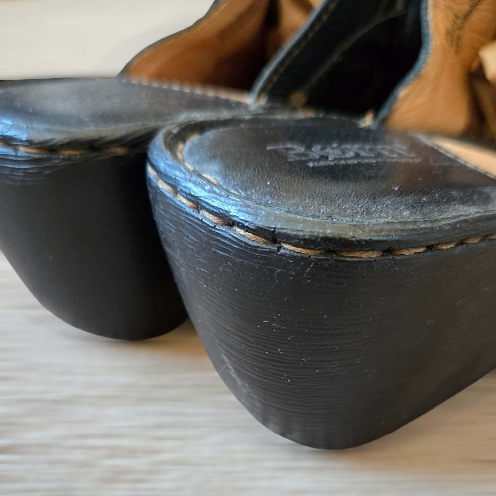 Born Shoes Black Leather Braided Mules Slip On Wedge Heels Size 8m - Picture 8 of 12